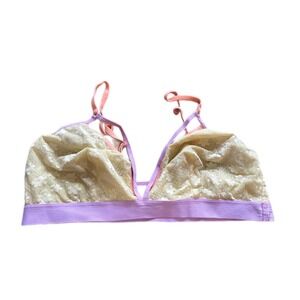 Colsie Lace Bralette Bra Top‎ Pastel Purple Pink Straps Yellow Size M